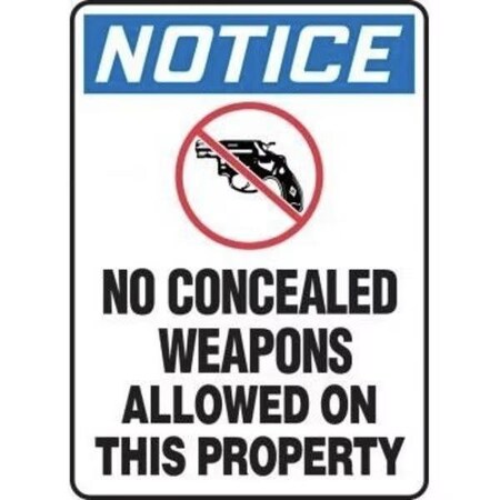 Accuform No Concealed Weapons Allowed On This Property, Dura-Plastic, 5 in x 7 in, Adhesive MACC807XT